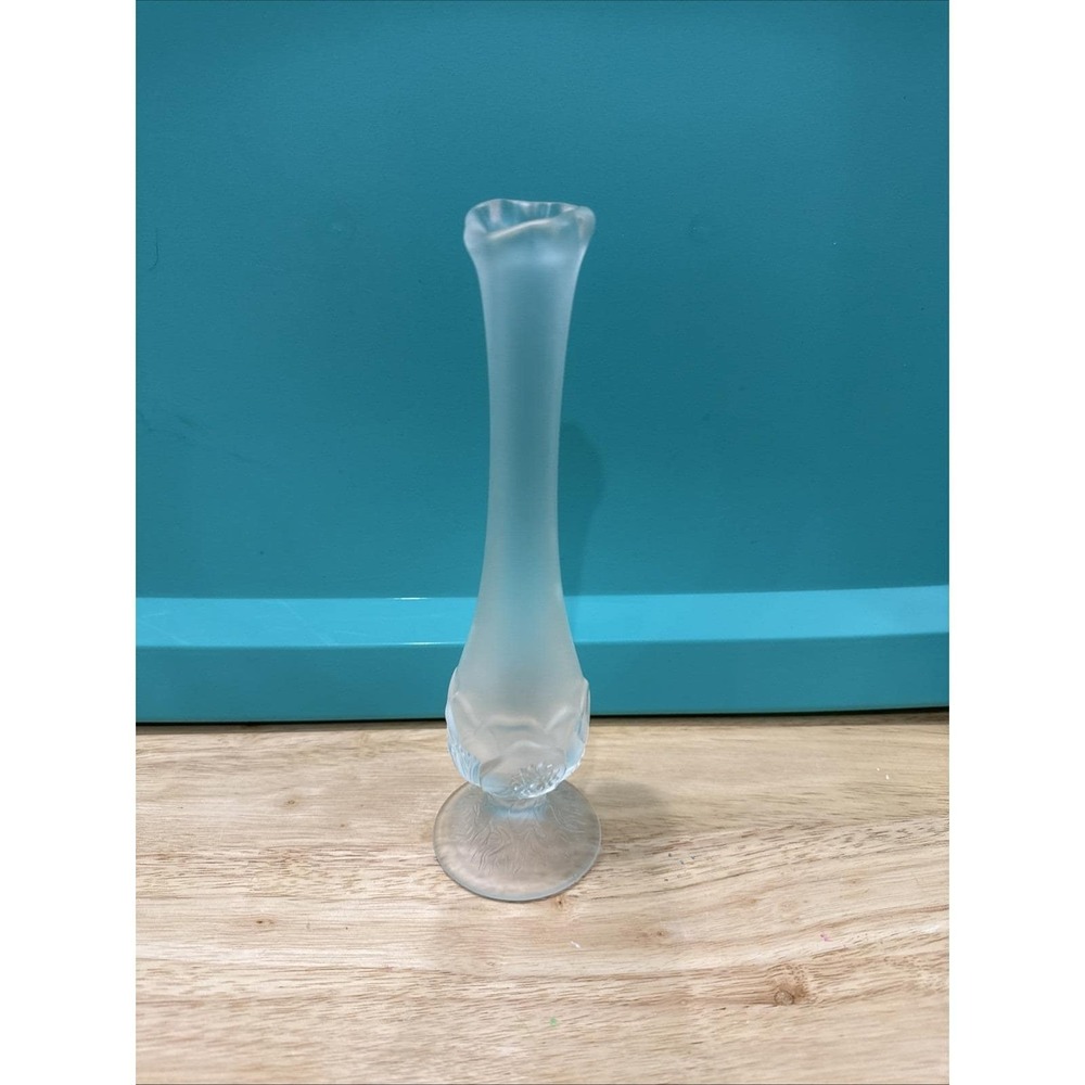 Vtg Fenton Clear Satin Frosted Bud Vase Waterlily 9" Water Lily Vintage